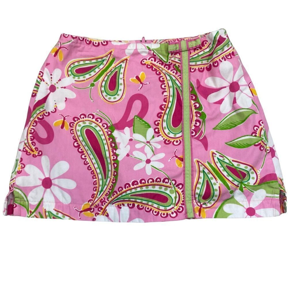 Lilly Pulitzer White Tag “Cheery O” Print Girls Skort Size 7 Pink and Green
